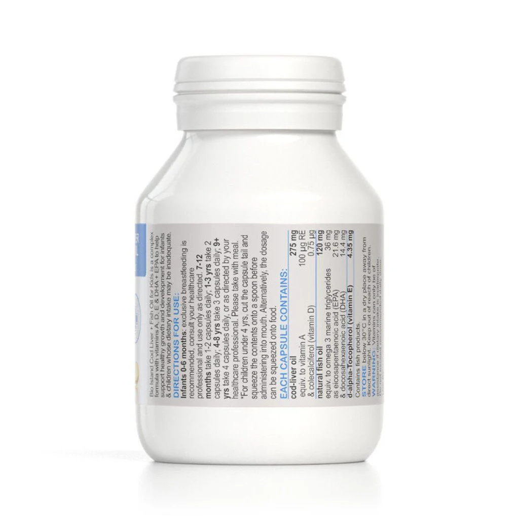 Bio Island Cod Liver + Fish Oil Kids 90 Capsules - Image 2