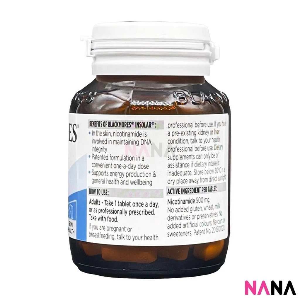 Blackmores Insolar Nicotinamide 500mg 60 Tablets - Image 2
