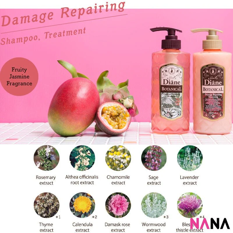 Diane Moist Diane Botanical Damage Repairing Shampoo (Nonsilicon) 480ml - Pink - Image 3