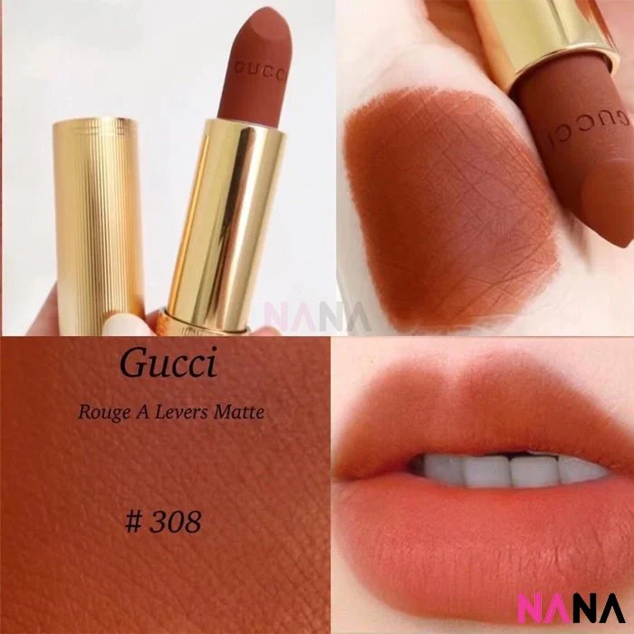 Gucci Rouge a Levres Mat Lipstick #308 Lucy Dark Orange - Image 4