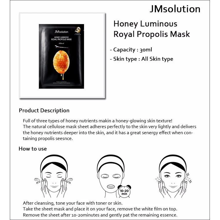 JM Solution Honey Luminous Royal Propolis Mask (10 Sheets) - Image 5
