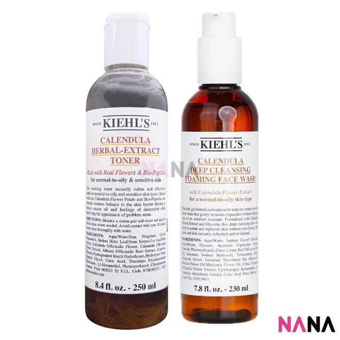 Kiehl's Calendula Herbal-extract Toner 250ml + Calendula Deep Cleansing Foaming Face Wash 230ml