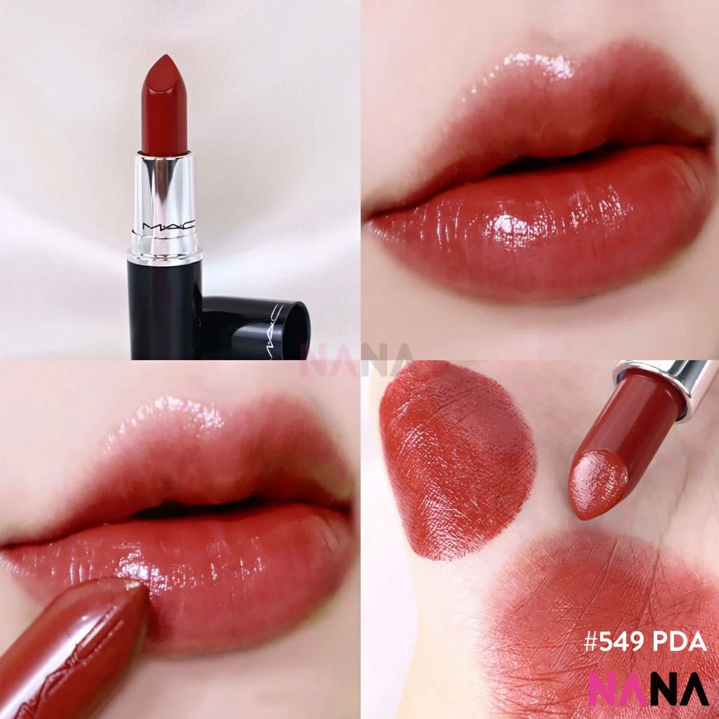 M.A.C Lustreglass Lipstick #549 PDA - BRICKY RED 3g - Image 3