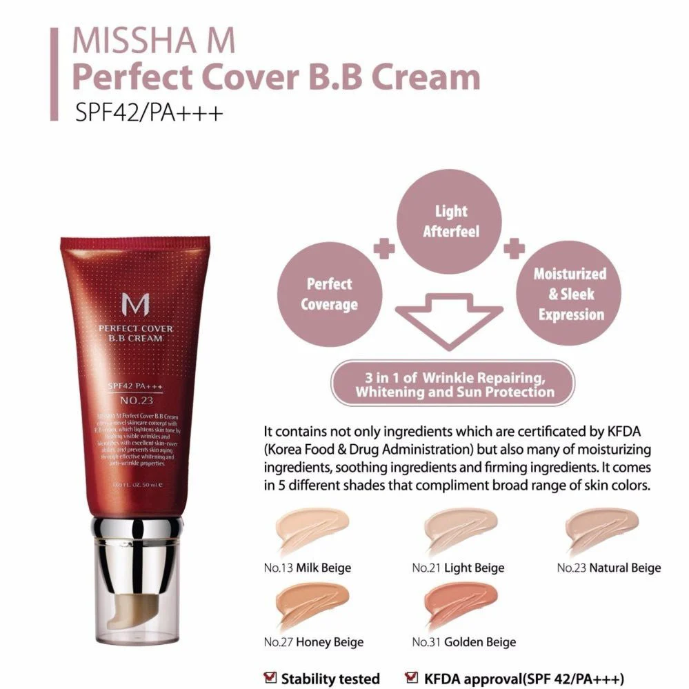 Missha Perfect Cover BB Cream SPF42 PA+++ No.23 50ml 2pcs - Image 3
