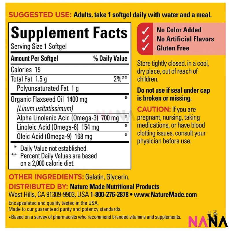 Nature Made Flaxseed Oil 1400mg (700 mg Omega-3-6-9) 300 Softgels - Image 3