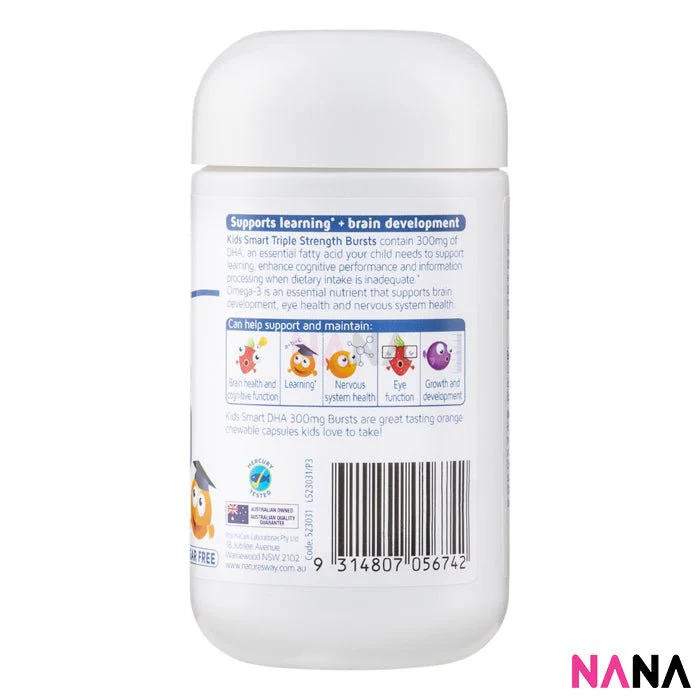 Nature's Way Kids Smart Bursts Student DHA 300mg Tirple Strength 50 Soft Capsules - Image 3
