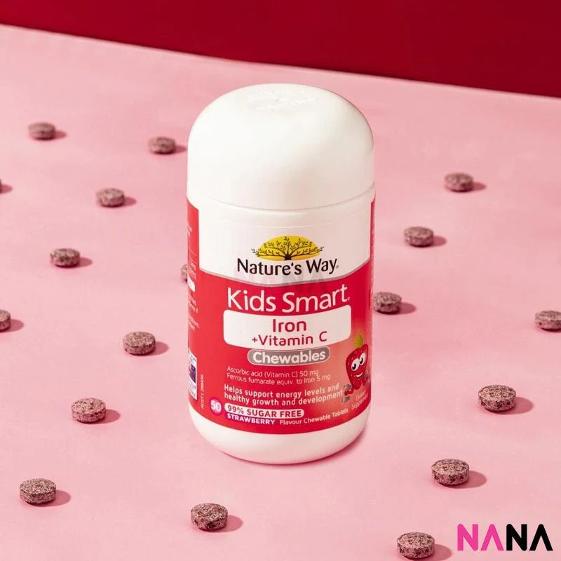 Nature's Way Kids Smart Iron + Vitamin C Chewable Stawberry Flavour 50 Chewable Tablets - Image 4