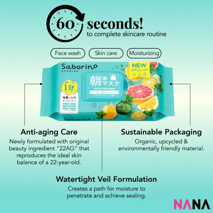 Saborino Minty Fresh Morning Mask 3 in 1 Goodness - Mint & Grapefruit 30 Sheets - Image 2