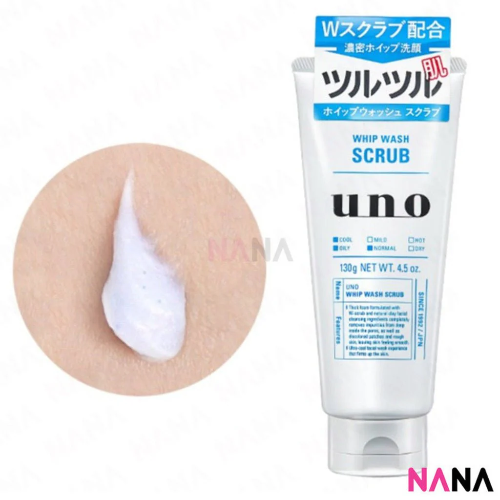 Shiseido Uno Men's Face Wash Whip Wash Scrub - Blue 130g x2 - Image 3