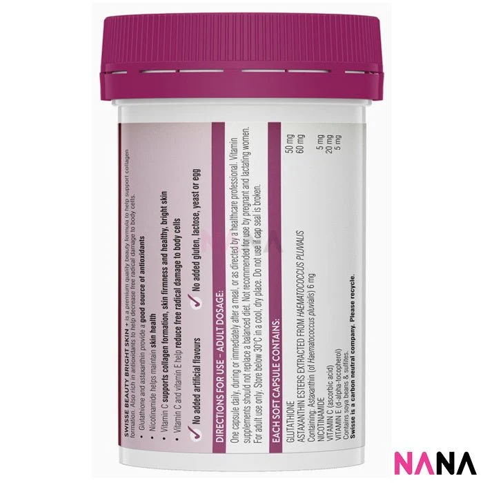 Swisse Beauty Bright Skin + 60 Capsules (With Glutathione Astaxanthin & Nicotinamide Vitamin C Support) - Image 2