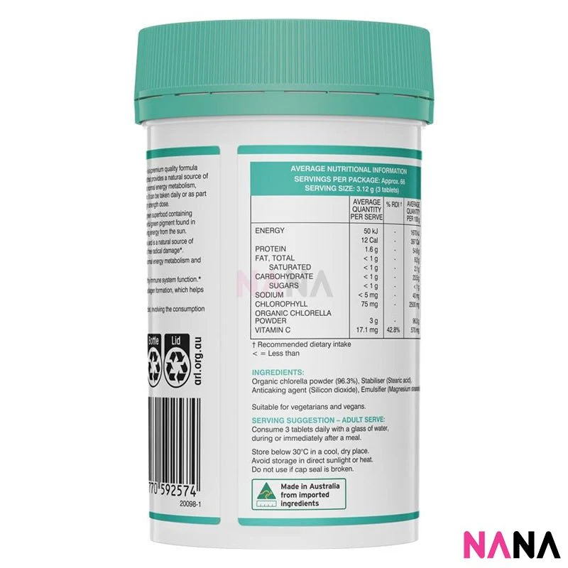Swisse High Strength Chlorophyll+ 200 Tablets (Organic Chlorella Detox Superfoood) - Image 2