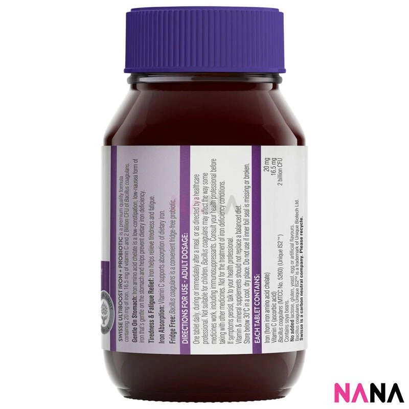 Swisse Ultiboost Iron + Probiotic 30 Tablets - Image 2