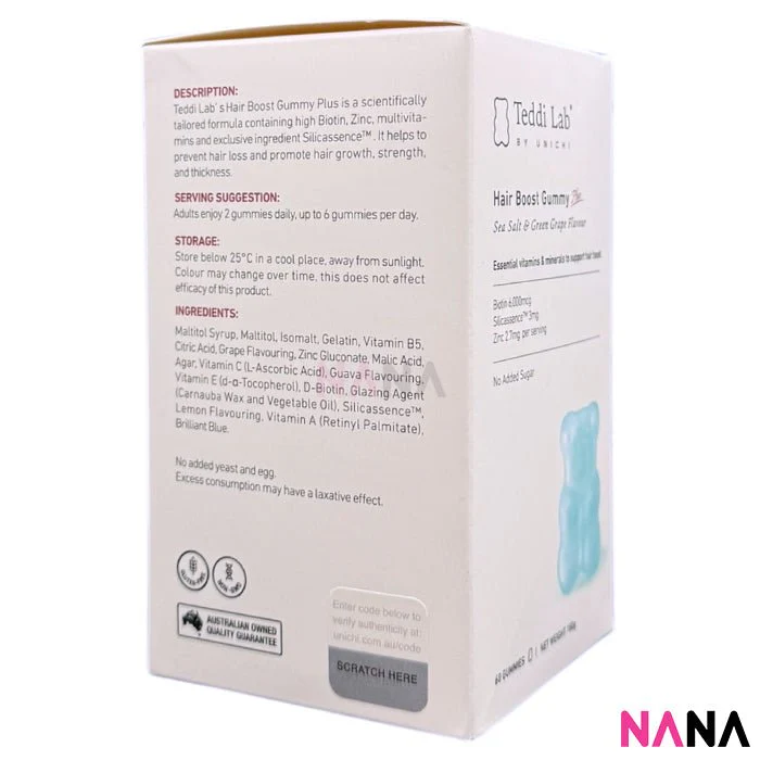 Unichi Teddi Lab Hair Boost Gummy Plus - Sea Salt + Green Grape Flavour 60 Gummies x2 - Image 3