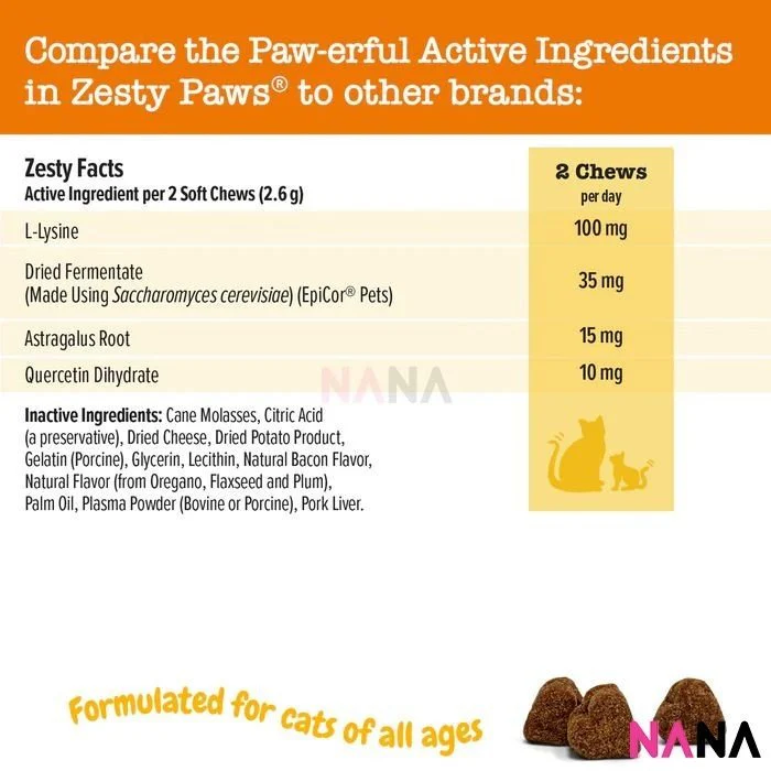 Zesty Paws Allergy & Immune Bite for Cats Bacon Flavor 60 Soft Chews - Image 4