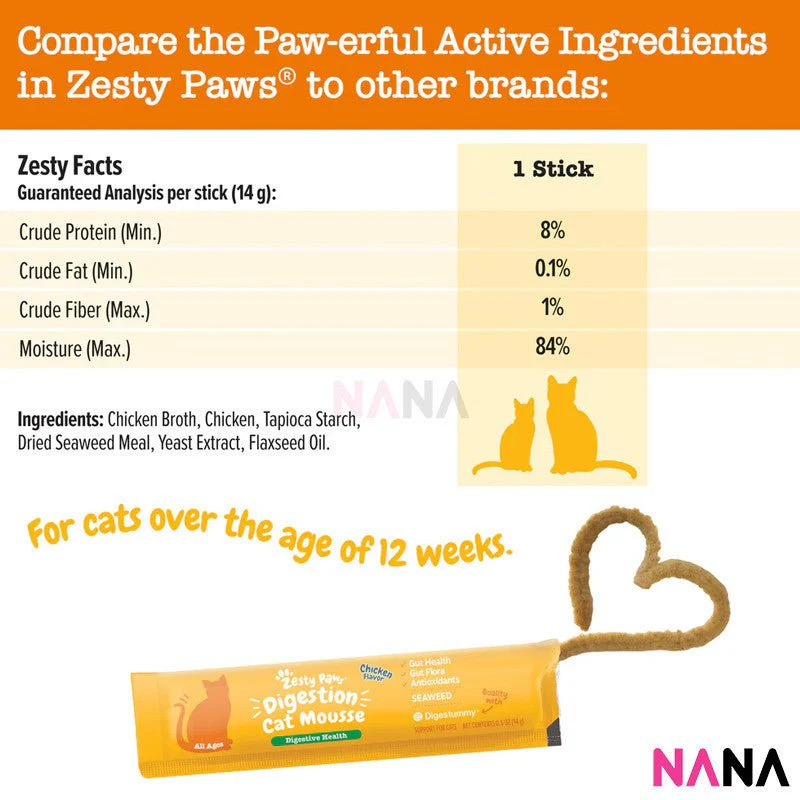 Zesty Paws Digestion Cat Mousse Digestive Health - Chicken Flavor 18 Stick Packs - Image 3
