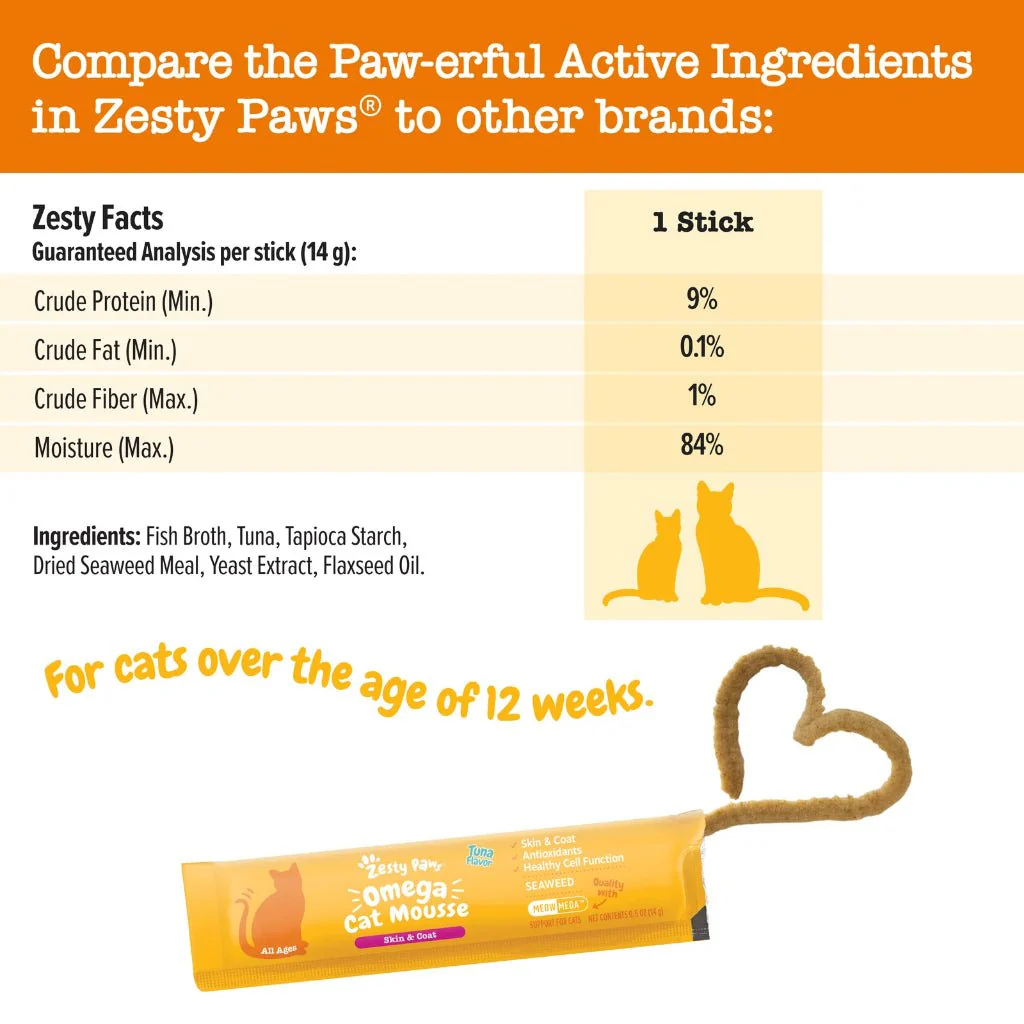 Zesty Paws Omega Cat Mousse Skin & Coat Health - Tuna Flavor 18 Stick Packs(EXP:05 2027) - Image 4
