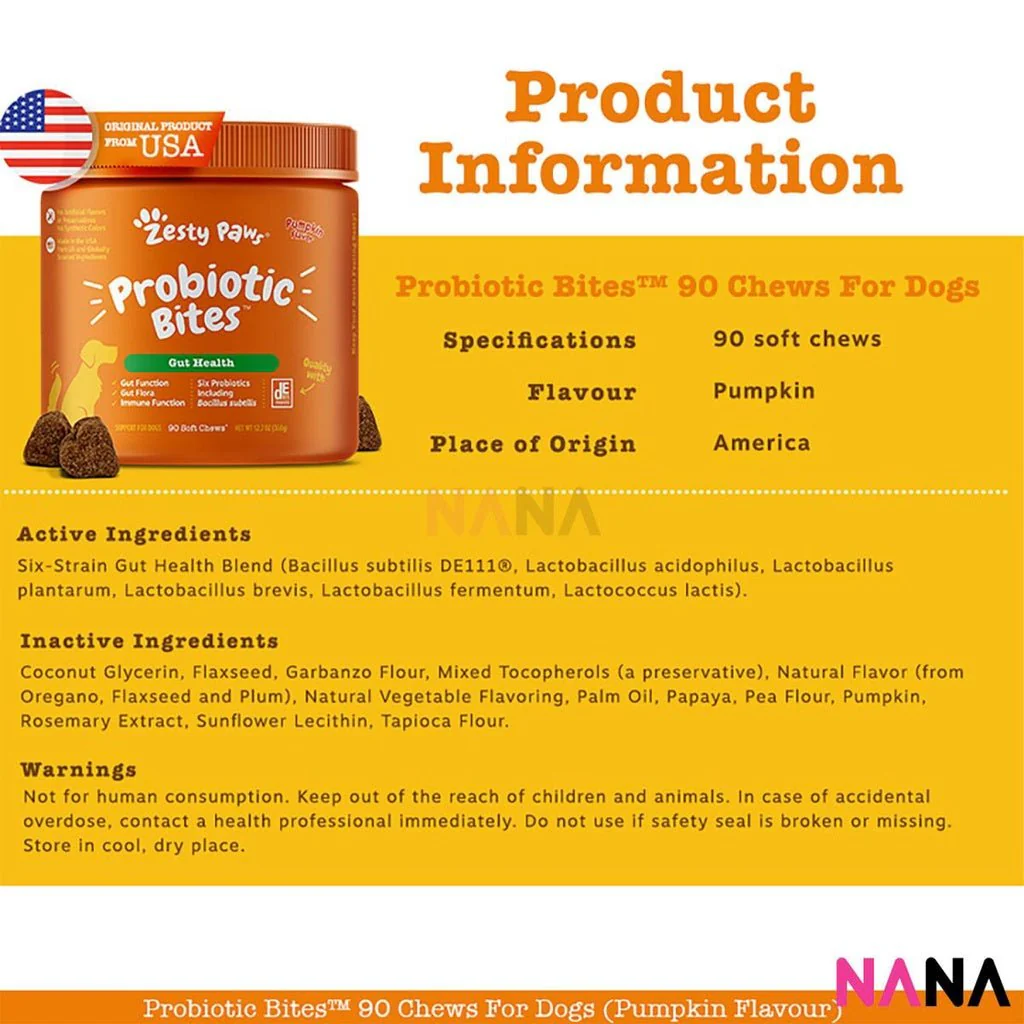 Zesty Paws Probiotic Bites Pumpkin Flavor 90 Soft Chews - Image 4
